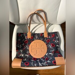 Tory Burch Ella Floral Tote - Navy and Red